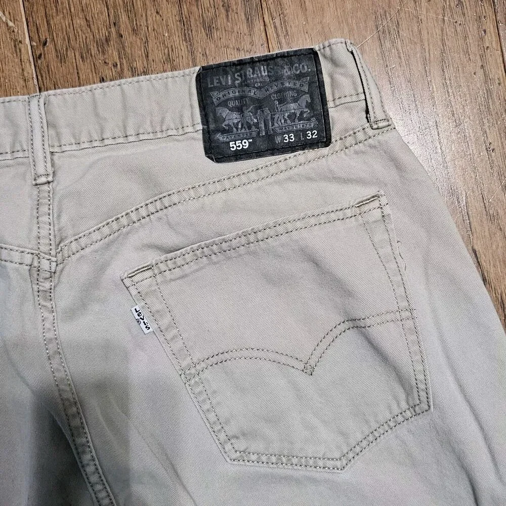 Levi's Men's 559 Relaxed Straight Size 33x32 (33x27) Beige Pants 100% Cotton - Picture 9 of 11